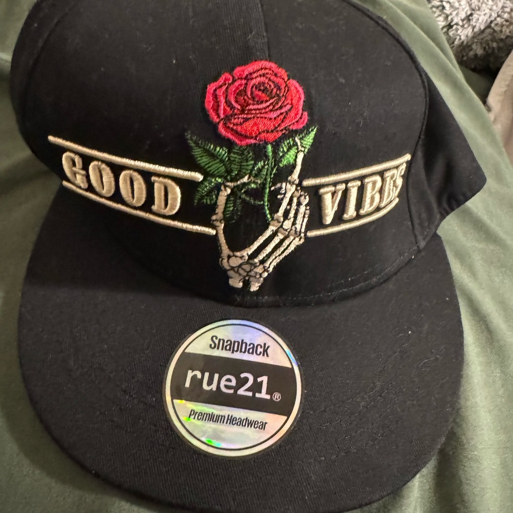 Rue21 Black Snapback with Red Rose and Skeleton Design - Picture 4 of 5